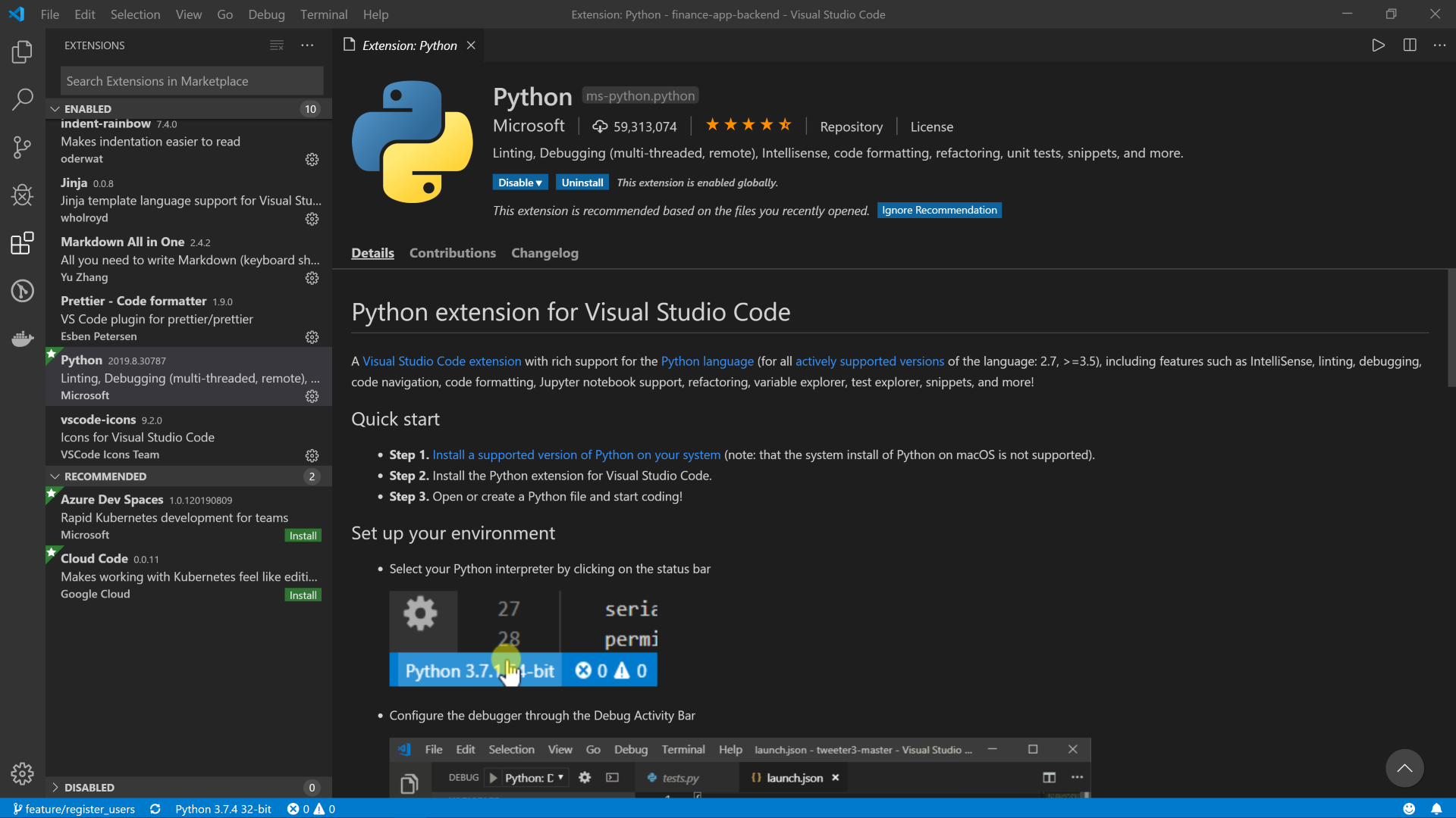 setting up visual studio code for python
