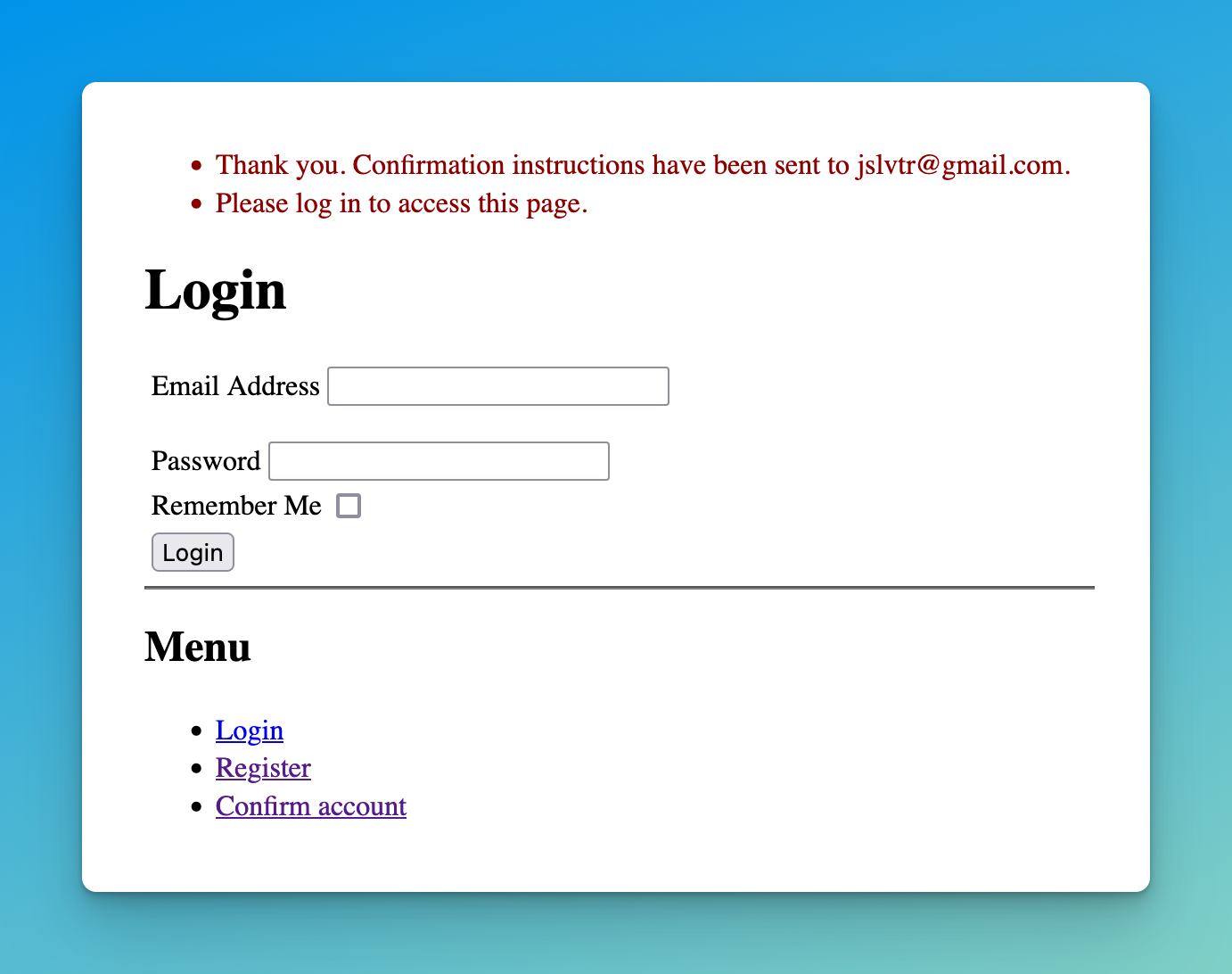 Screenshot showing the login page of our application with two bullet points at the top
