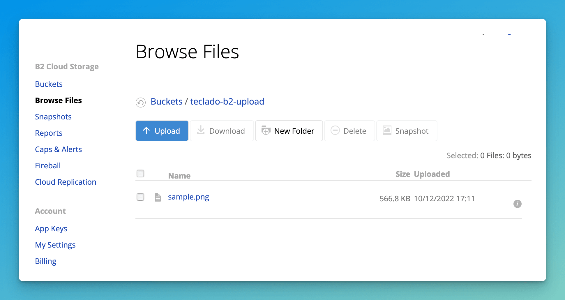 Screenshot showing the available images, in this case sample.png, in your bucket