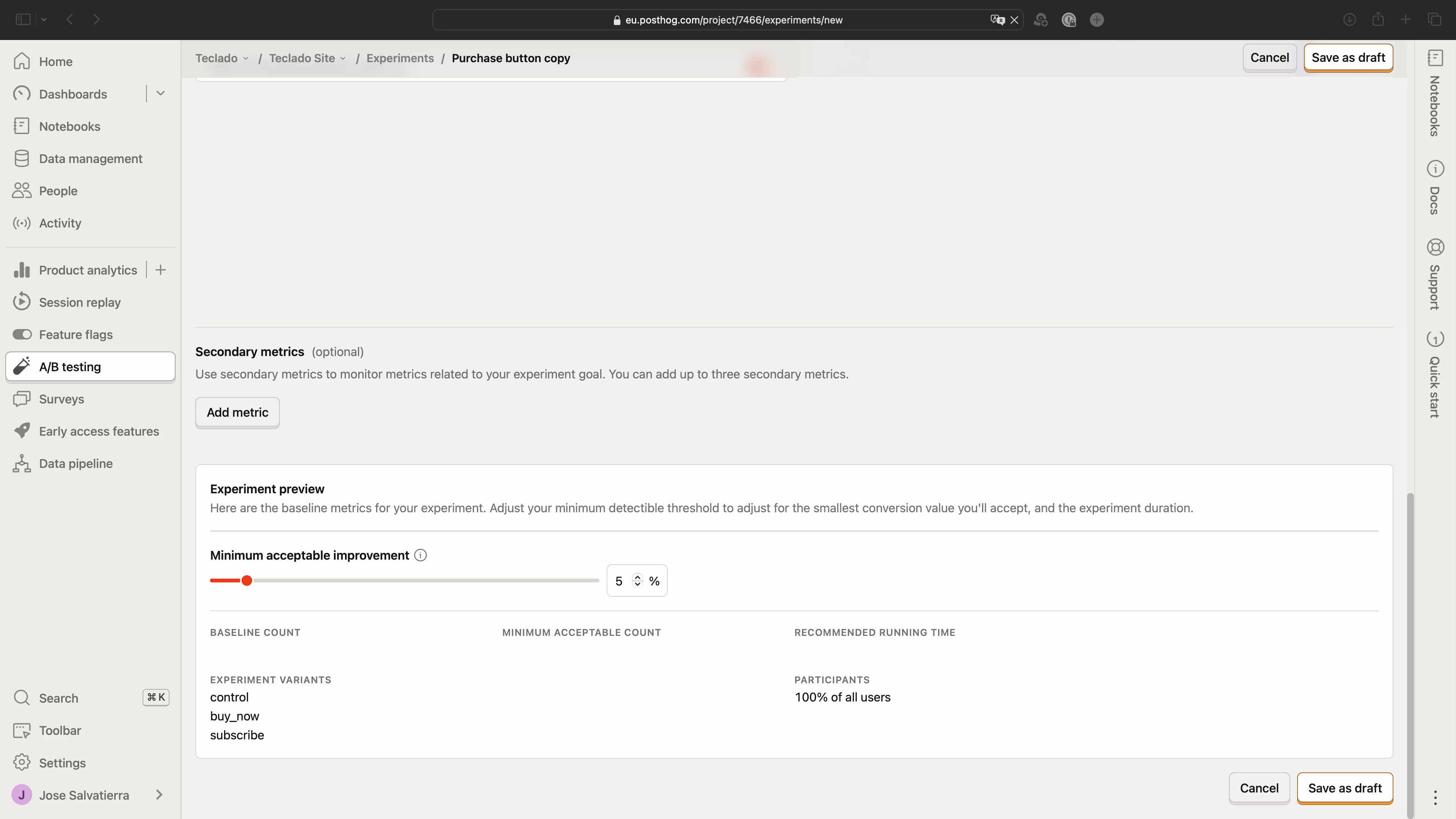Screenshot showing the minimum desired improvement